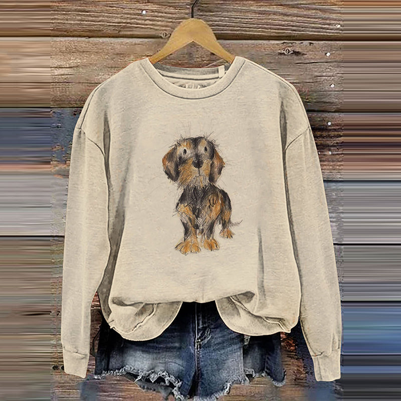 Comstylish Women's Cute Dog Art Print Casual Sweatshirt