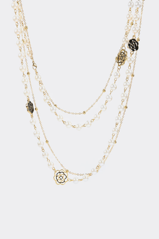 Faux Pearl Metal Long Necklace