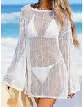 Swimwear Cover Up Swim Dress Dress Swimsuit Cutout Patchwork Vacation Beach Wear Color Round Neck Long Sleeve Bathing Suits