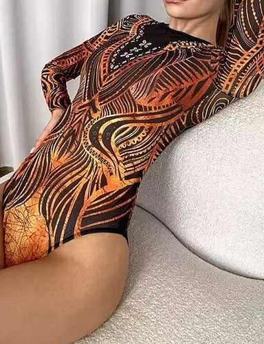 Bathing Suit Swimsuits One Pieces Elastic Long Sleeve Swimwear Surfing Beach Vacation Summer