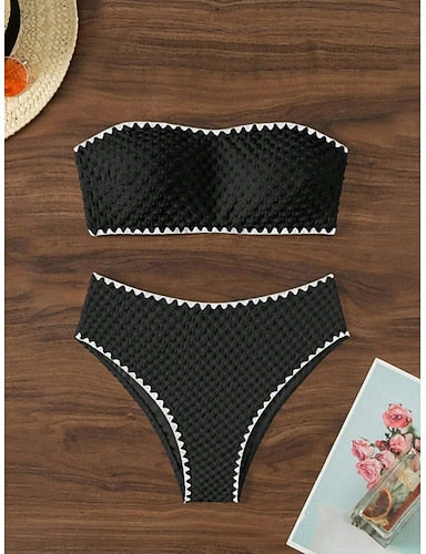 Swimwear Bikini 2 Piece Cheeky Swimsuit Slim Backless Vacation Beach Wear Color Strapless Sleeveless Bathing Suits