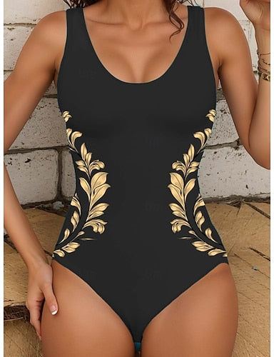 One Piece Swimsuit Slimming Monokini Backless Tummy Control High Waist Slim Vacation Beach Wear U Neck Sleeveless Bathing Suits