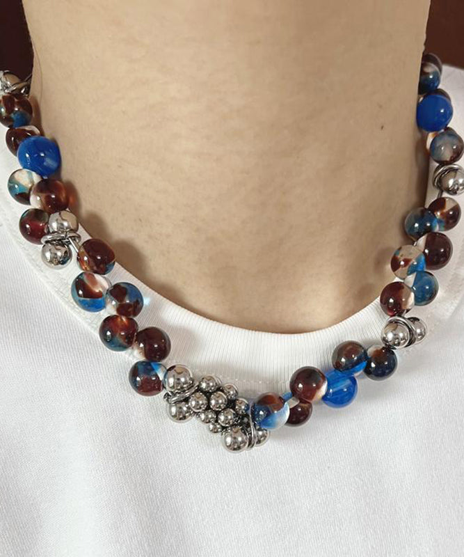 Multicolor Stainless Steel Acrylic Beading Gratuated Bead Necklace