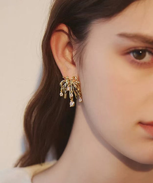 Stylish Gold Fireworks Zircon Gold Plated Stud Earrings