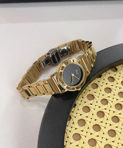 Gold Stainless Steel Mechanical Movement Hardlex Crystal Watches