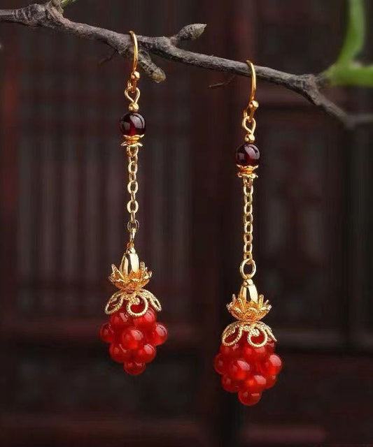 Red Sterling Silver Overgild Agate Garnet Drop Earrings