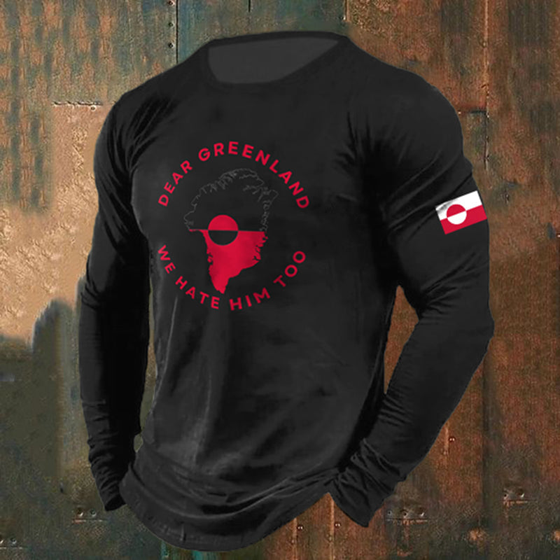 Men's Greenland Print Crew Neck Long Sleeve Casual T-shirt elevenforest