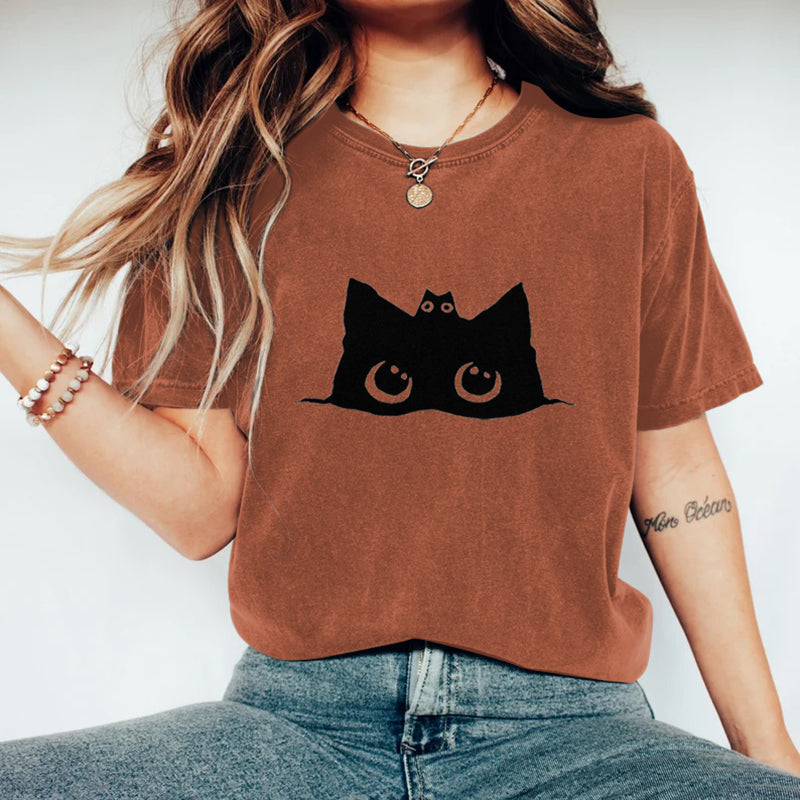 Abstract Creative Cute Black Cat Art Print  T-shirt elevenforest