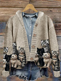 Comstylish Fuzzy Cats Crochet Art Cozy Knit Hooded Cardigan