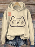 Japanese Art Cat Print Vintage Hoodie elevenforest