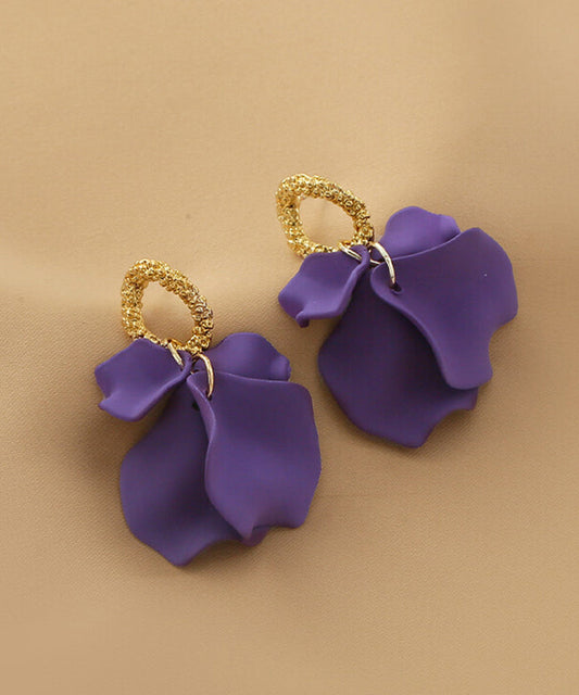 Handmade Purple Alloy Acrylic Hoop Earrings