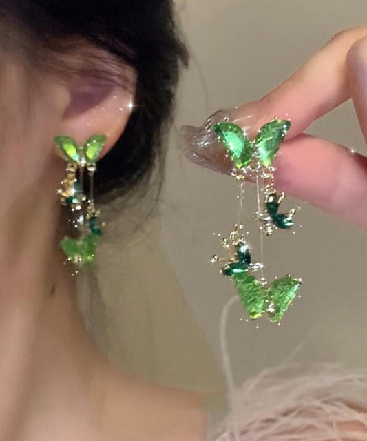 New Green Copper Alloy Butterfly Tassel Drop Earrings