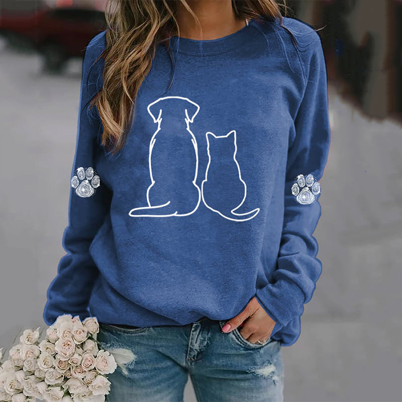 Women's Cat And Dog Lover Shiny Paw Casual Sweatshirt elevenforest