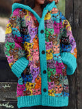 Cute Colorful Cats Graphic Cozy Hooded Cardigan elevenforest