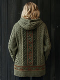 Vintage Irish Celtic Jacquard Cozy Chunky Hooded Cardigan artswardrobe