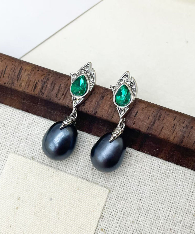 Retro Royal Blue Copper Glass Pearl Tassel Drop Earrings
