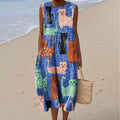 Comstylish Women's Vintage Abstract Kitten Art Print Sleeveless Wrap Dress