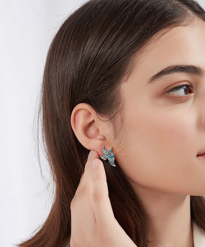 Stylish Blue Sterling Silver Alloy Crowned Crane Stud Earrings