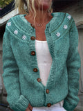 Classy Daisies Yoke Crochet Cozy Knit Cardigan artswardrobe