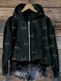 Cute Cat Face Pattern Zip Up Comfy Hoodie elevenforest
