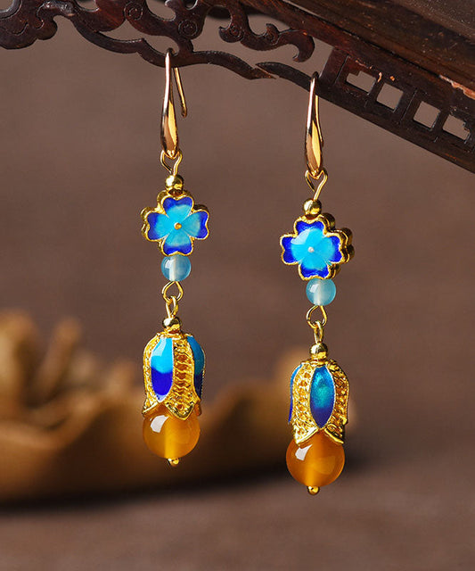 Blue Metal Agate 14k Gold Original Design Drop Earrings