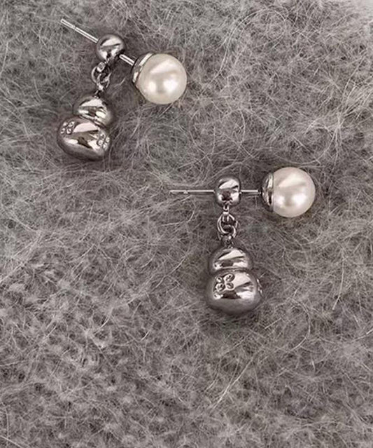 Fine Grey Sterling Silver Pearl Stud Earrings