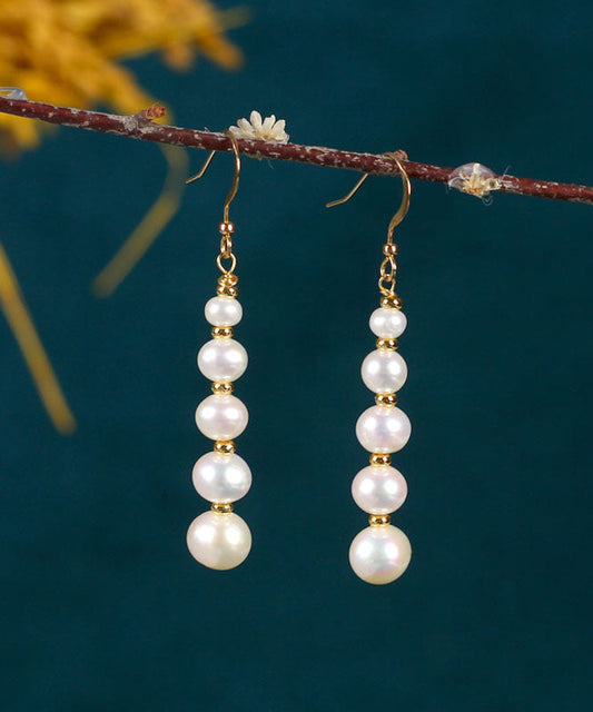 White 14k Gold Pearl Mother Shellfish Drop Earrings