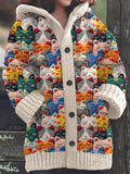 Cute Cats Felt Art Cozy Knit Hooded Cardigan elevenforest