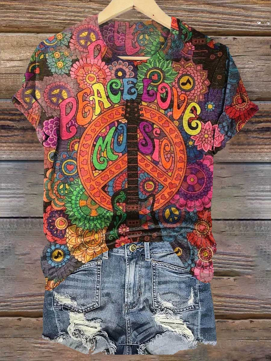 Peace Loving Hippy Guitar Art Print T-shirt