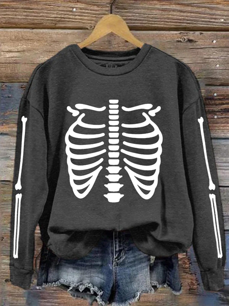 Comstylish Women's Halloween Skeleton Bones Casual Sweatshirt