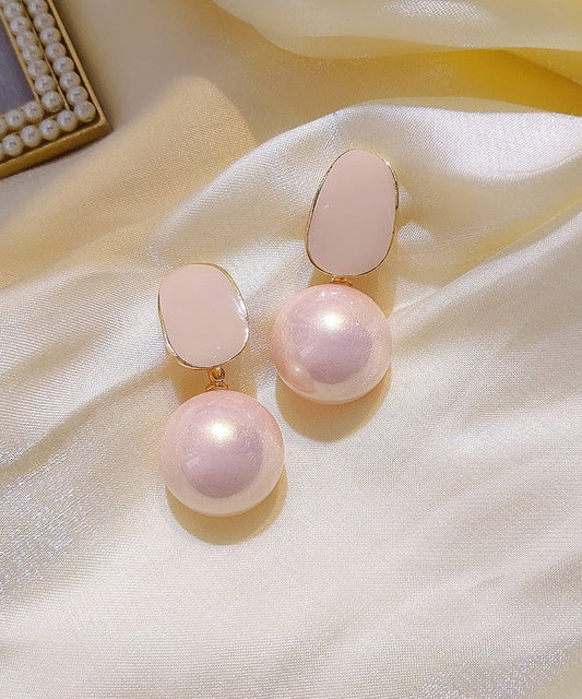 Diy Light Pink Sterling Silver Alloy Pearl Drop Earrings