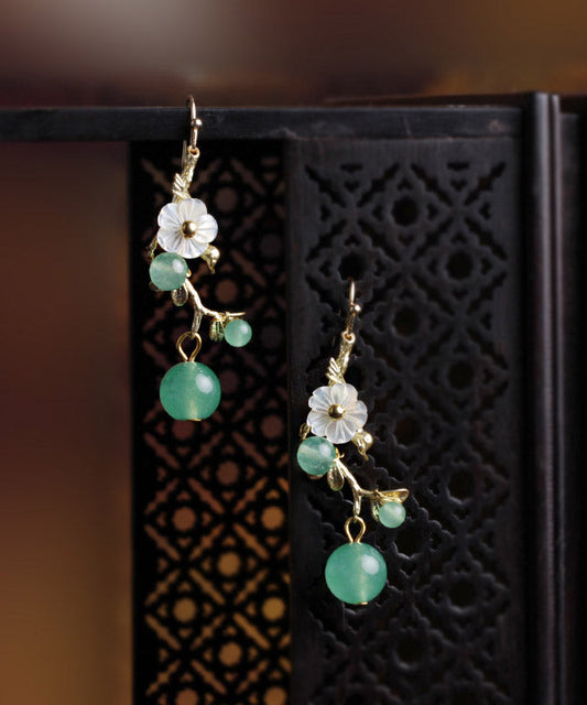 Diy Green Chalcedong Shell Flower Drop Earrings