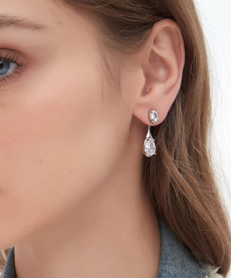 Light Silver Needle Water Droplet Zircon Earrings