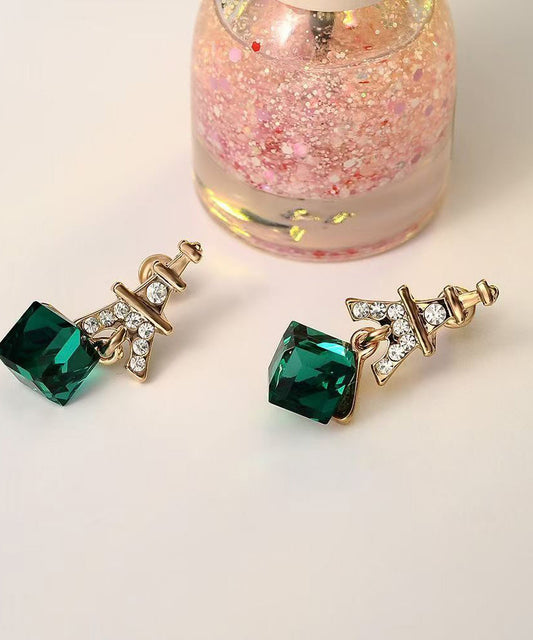 Green Sterling Silver Overgild Zircon Crystal Drop Earrings