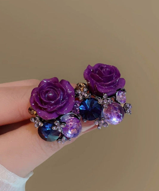 New Purple Alloy Zircon Stud Earrings