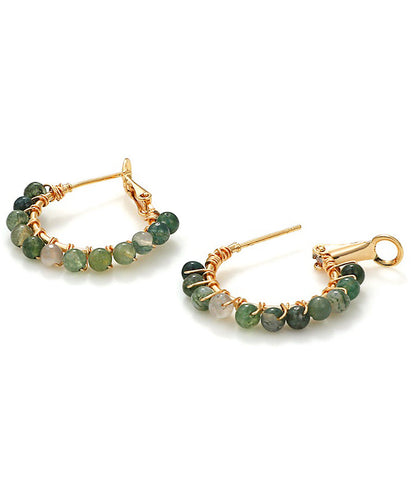 Loose Green Copper Overgild Gem Stone Hoop Earrings