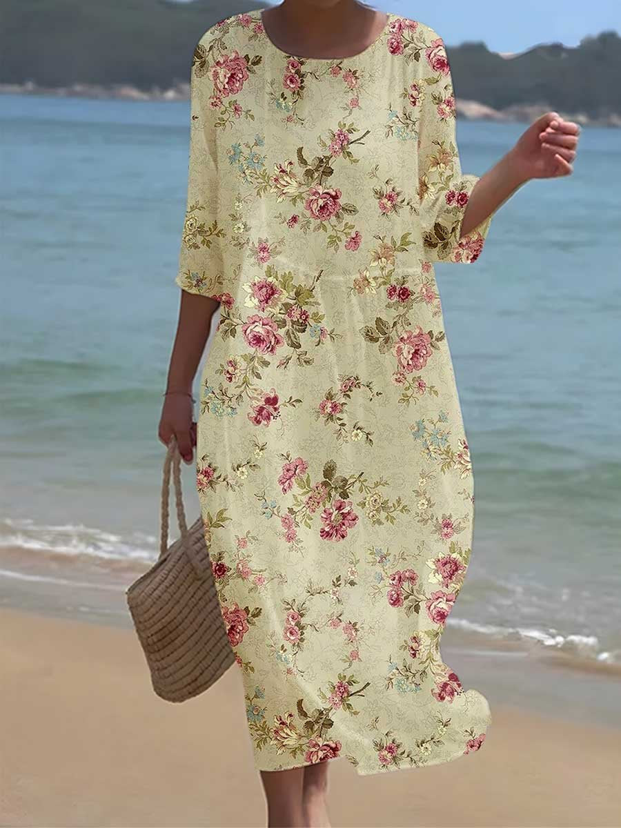 Women's Elegant Beach Resort Floral Pattern Flowing Dress