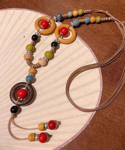 Handmade Rainbow Weave Ceramics Beading Pendant Necklace