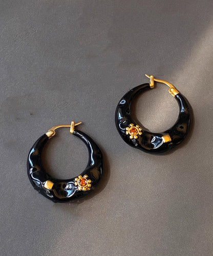 Black Copper Alloy Enamel Drop Glaze C Shaped Hoop Earrings