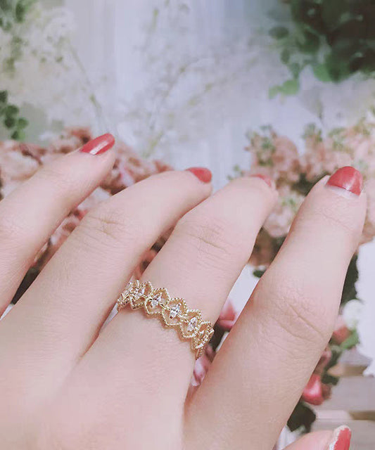 Fine Gold Alloy Zircon Lace Hollow Out Open Rings