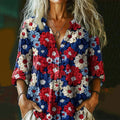 Women's Flag Floral Print Shirt artswardrobe