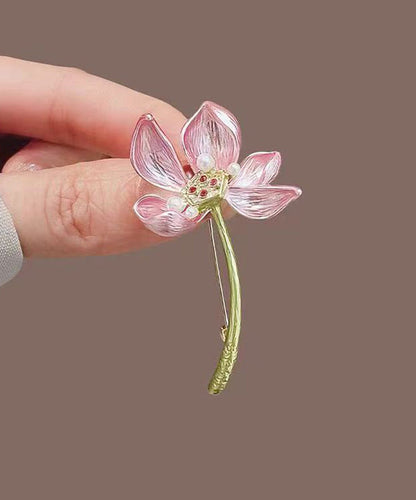 Pink Copper Alloy Pearl Lotus Brooches