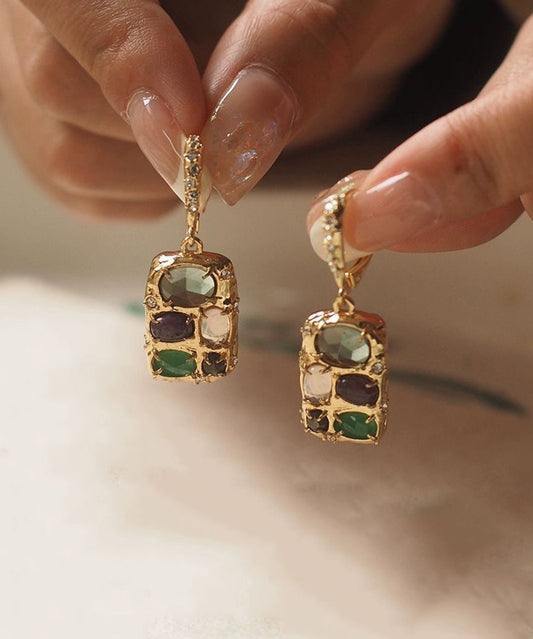 Gold Copper Overgild Gem Stone Tassel Drop Earrings