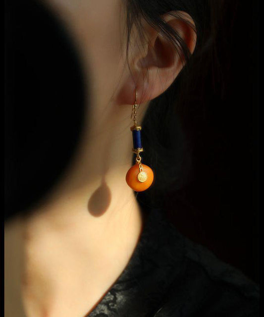 Orange Sterling Silver Overgild Amber Drop Earrings