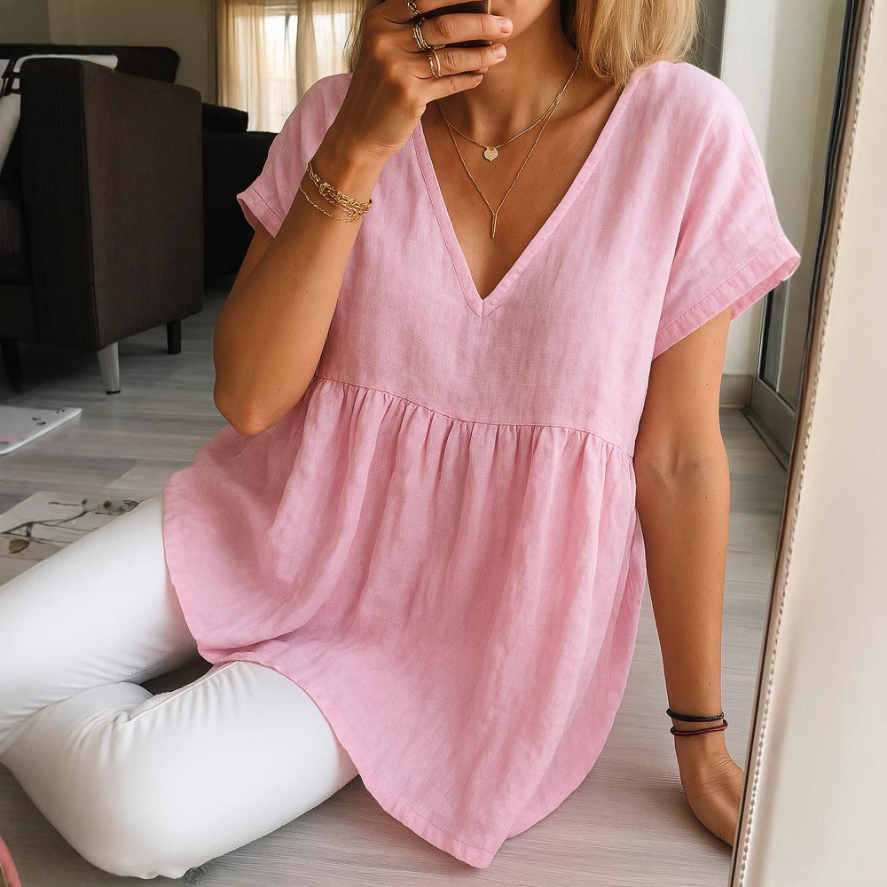 Women's Solid Color Linen T-shirt artswardrobe