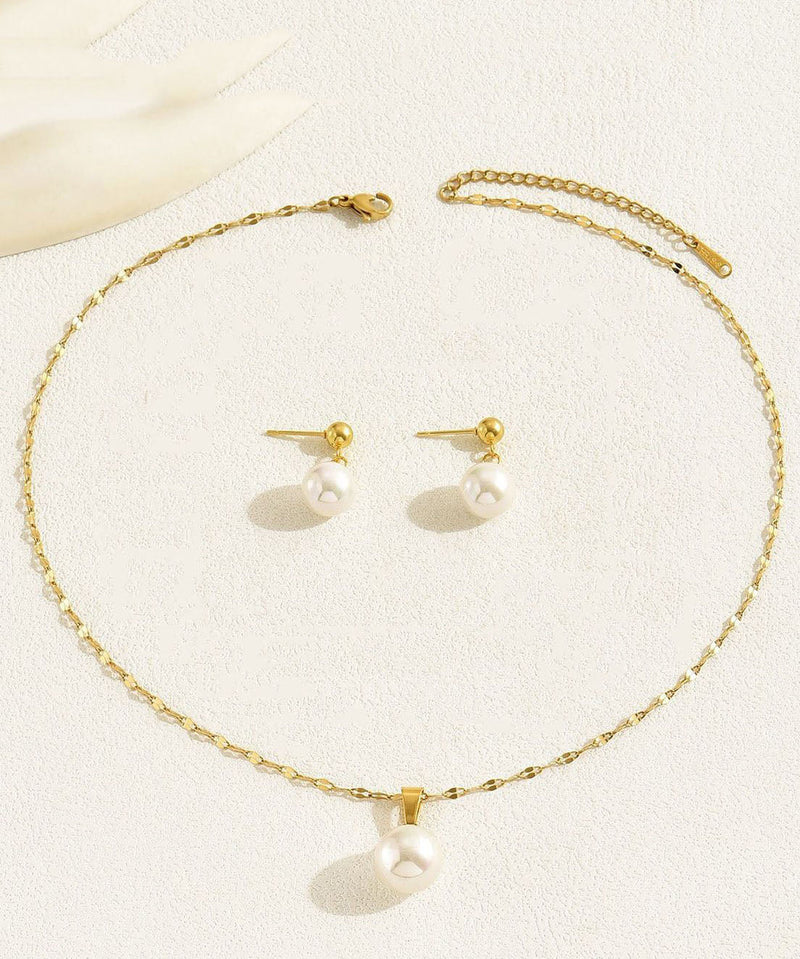 Stylish Gold Copper Overgild Jade Pendant Necklace and Drop Earrings Two-piece Set
