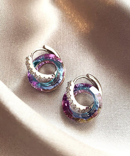 Diy Rainbow Copper Alloy Zircon Circle Hoop Earrings