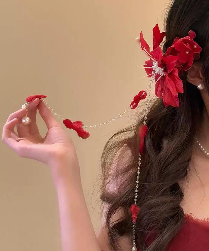 Red Acrylic Pearl Tassel Hairpin