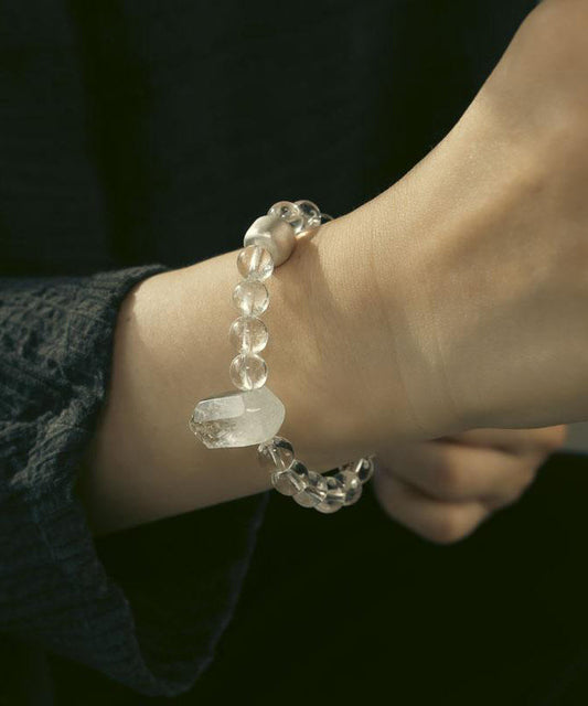 Brief White Weave Crystal Asymmetrical Gem Stone Charm Bracelet