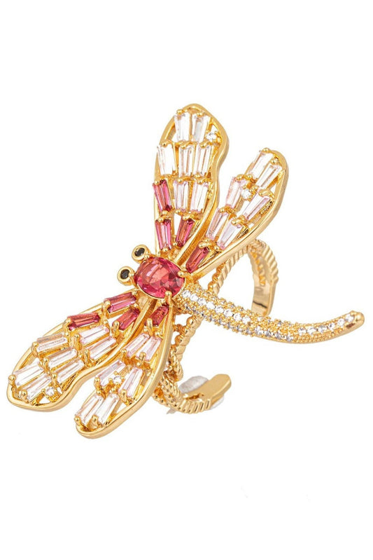 Dragonfly 18k Gold Plated Cz Adjustable Ring